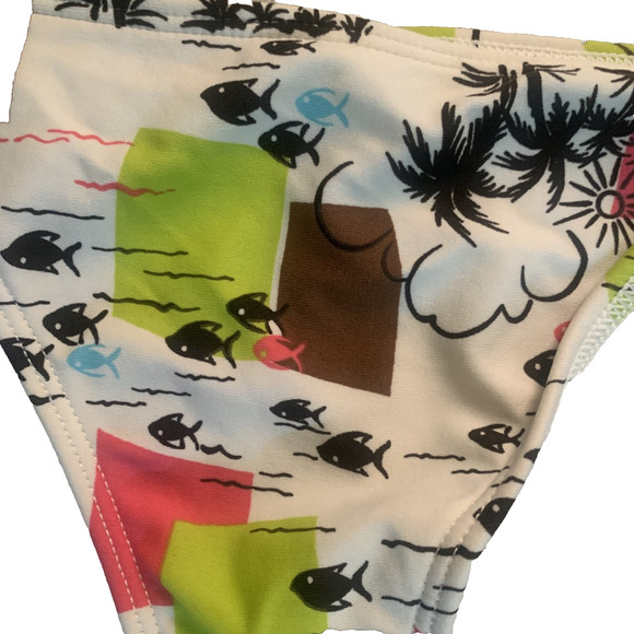 LOCAL MOTION WOMEN'S WHITE/PINK/GREEN‎ TROPICAL FISH BIKINI LARGE-EUC - Picture 4 of 7